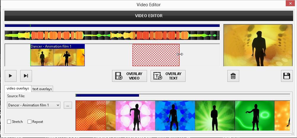 How to: Once the Video Editor is opened, the selected track will be positioned on the top and the Cover Art (if available) of the audio track or the video of the track will be displayed on the Video