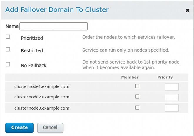 Cluster Administration 4.8.1. Adding a Failover Domain To add a failover domain, follow the steps in this section. 1.
