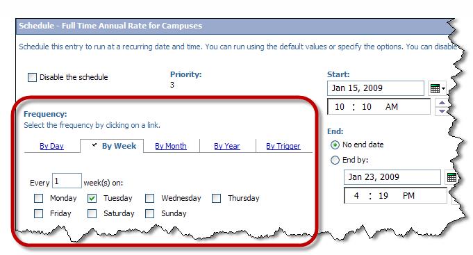Report Scheduling IPFW IBM Cognos Connection User s Guide Cognos allows users to schedule reports to run on recurring dates and times.