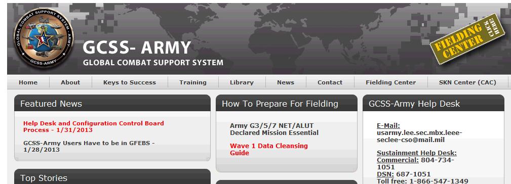Figure 2. GCSS-Army Web Site. GCSS-Army WBT on Your Desktop The ability to take GCSS-Army WBT courses through the ALMS SABA 5.5 player is not yet enabled.