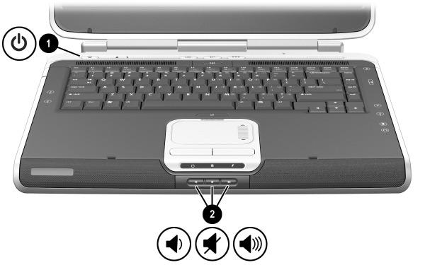 Hardware Components Power and Volume Controls Component Description 1 Power button* When the notebook is: Off, press the button to turn on the notebook.