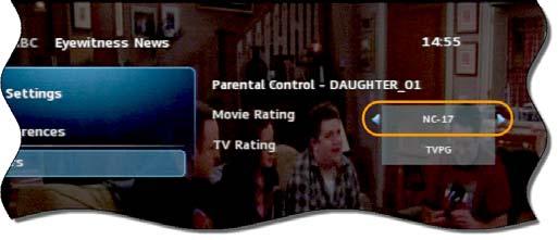 Setting up Parental Controls Movie Rating: Select Movie Rating, then press OK.