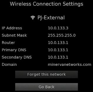 Chapter --Using WiFi Networks 3. Use your remote to select the SSID currently connected to, press to display the Wireless Connection Settings panel: 4.