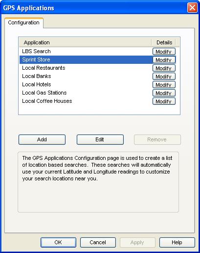 GPS Applications Window Click Tools > Settings > Location/GPS tab > Configure GPS Applications to display the GPS Applications window.