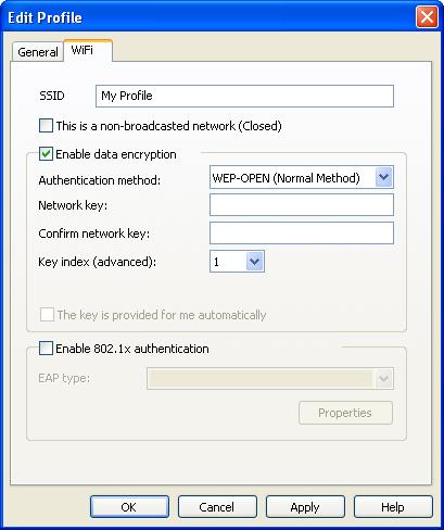 Network Profiles Follow these steps to configure WiFi network security: 1. In the SSID field, enter the name broadcast by the network for which you are creating a profile.
