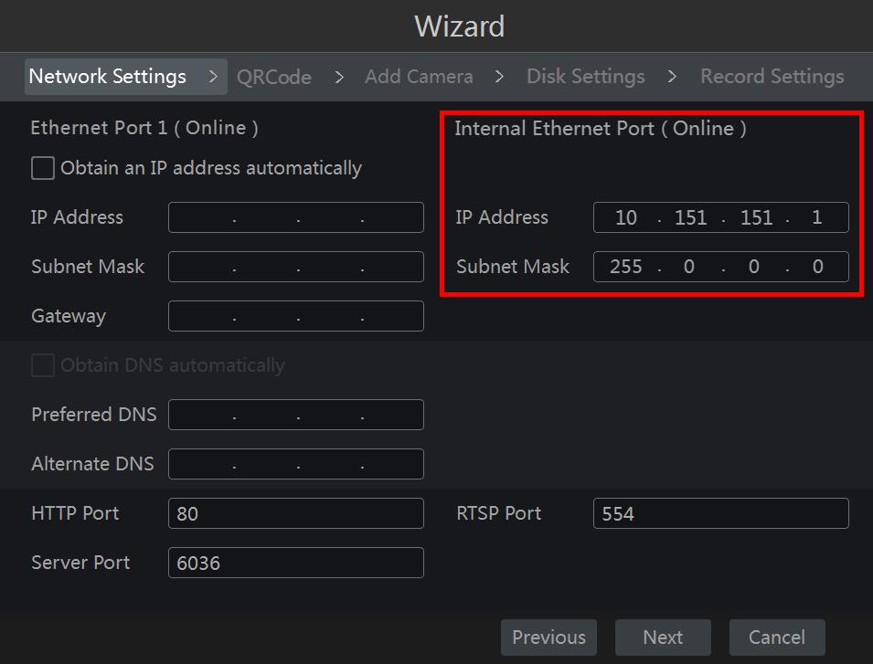 Wizard & Main Interface Note: If you use the NVR with PoE network ports, the online state of the internal Ethernet port will be shown on the interface. Refer to the picture below. Please refer to 11.