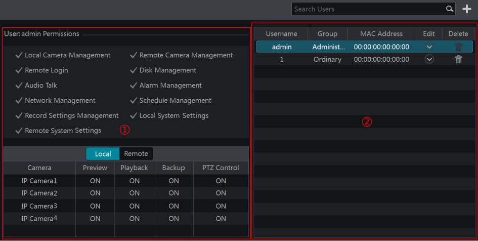 Account & Permission Management 10.1 Account Management 10 Account & Permission Management Click Start Settings Account and Authority Account Edit User to go to the interface as shown below.