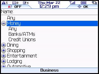 TeleNav Track v3.2 User s Guide for BlackBerry 8800 6.13.2 Category Search 1 On the Biz Finder menu, select a category from the tree.