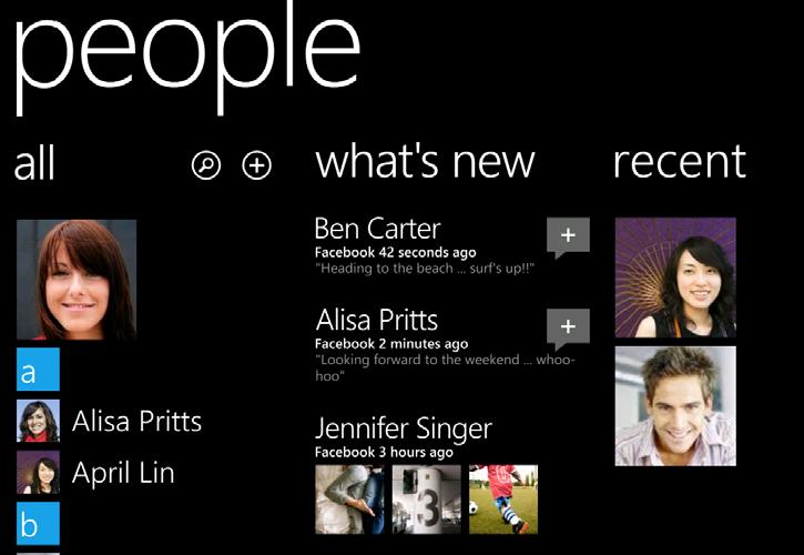 To open the People Hub: On the Start screen, tap People.
