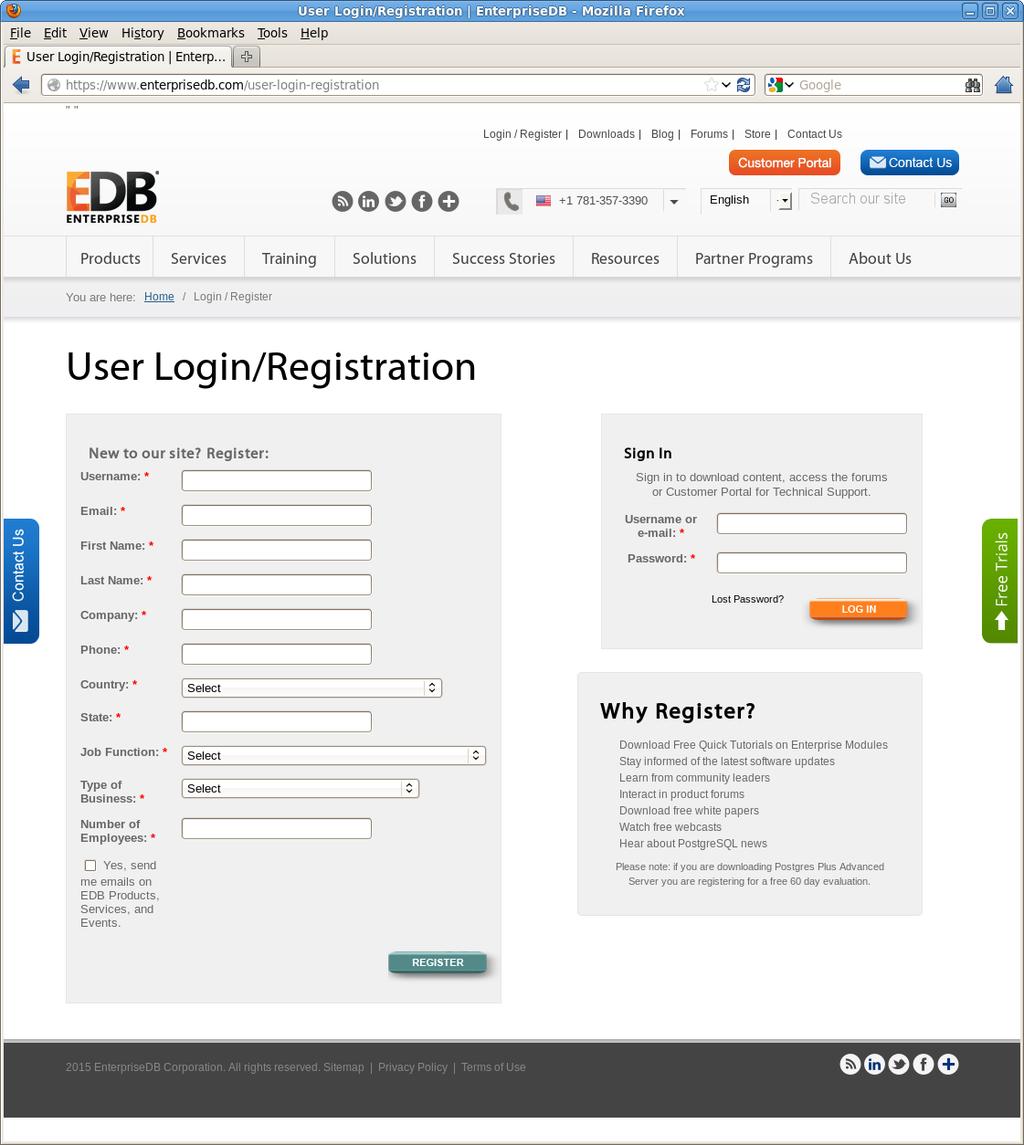 Figure 3.5 - Register as an EnterpriseDB user. You can also access the registration page by navigating to: https://www.enterprisedb.