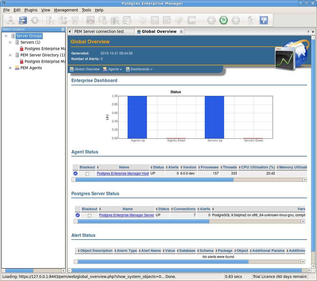 Upon connecting to the server, the PEM client displays the Global Overview dashboard (see Figure 4.4).