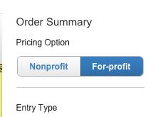 If your CRID is associated with both a for-profit permit and a Nonprofit authorization number, you will be given the option to view Nonprofit and for-profit prices for your order.