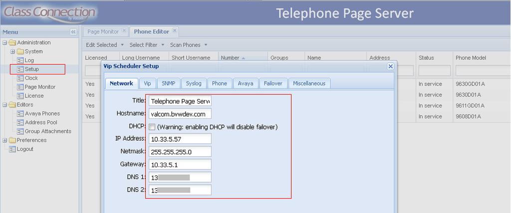 7.5. Administer Valcom VE6023 Telephone Page Server This section describes the steps to configure VE6023 through the web page. The procedure includes the following areas: Configure Network Parameters.