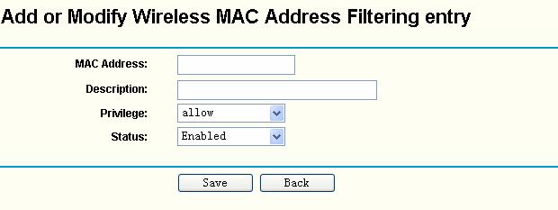 4.5 MAC Filtering Selecting Wireless > MAC Filtering will allow you to set up some filtering rules to control wireless stations accessing the AP, which depend on the station s MAC address on the