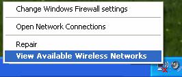 Right-click the wireless connection icon on the screen of the PC and then select
