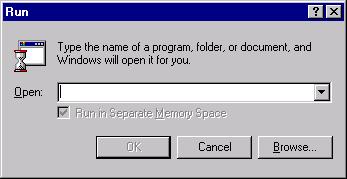 5. In the Open field, type the drive letter of your CD-ROM drive,