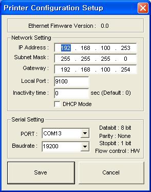 4-3 Configuration of the Ethernet and the Virtual COM Port To configure the Ethernet and the Virtual COM port, click the STEP 2 Printer Configuration button in the Configuration Tool.