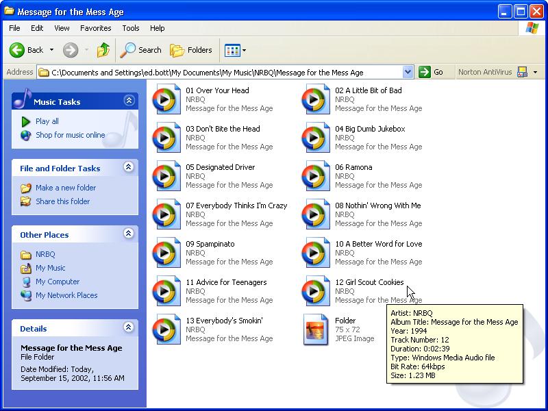 Lesson 1 Managing Music with Windows Media Player 1.15 Figure 1-4. Aim your mouse pointer at any recorded CD track to see additional details about the song and the recorded file.