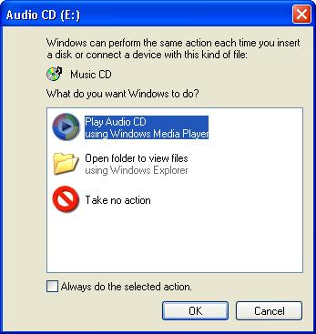 Lesson 1 Managing Music with Windows Media Player 1.7 Choose Play Audio CD Using Windows Media Player, select Always Do The Se lected Action, and click OK.