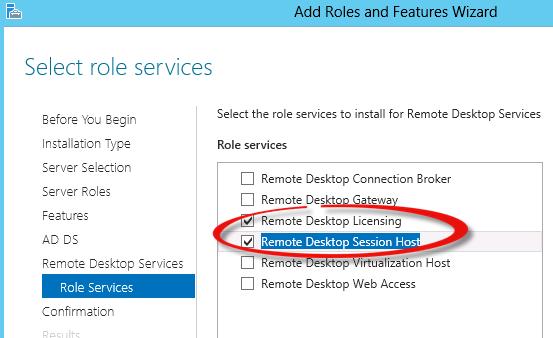 Click Next Click on box next to Remote Desktop Licensing click Add Features, and then click on box next to Remote Desktop Session Host,