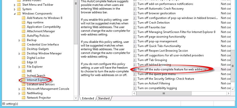 6. Open the Internet Explorer folder [Local Group Policy Editor] User Configuration Administrative Templates Windows Components Internet Explorer 7.
