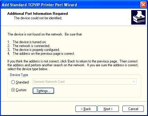 8. Under Additional Port Information Required choose Custom then click Next 9.