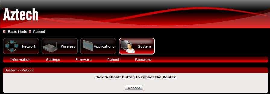 Backup Click the Backup button to save the current settings of your router.
