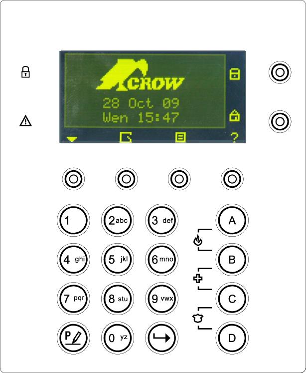 Keypad Description The OLED Keypad shows all the information required to operate the system. The User communicates with the alarm system via the keypad.