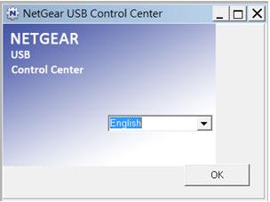 After the InstallShield Wizard completes the installation, the NETGEAR USB Control Center prompts you to select a language. 4. Select a language from the menu and click the OK button.