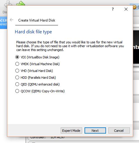 o Select the VDI (VirtualBox Disk
