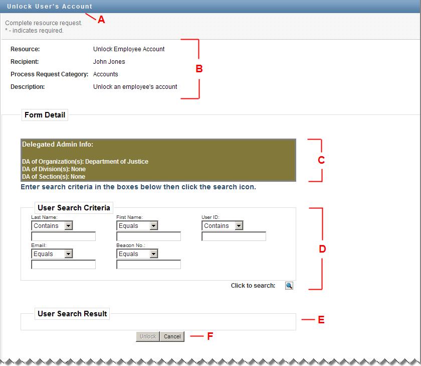 Figure 2-1. Example of a Process Request Form A B This section identifies the name of the process request form you are viewing.
