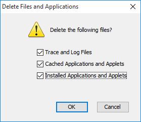 Check all 3 boxes to delete all the temporary files. Click OK (it may take a few minutes to finish). Go back to the Java Control Panel and select the Advanced tab.