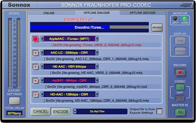Write enable each codec in the list by selecting its arm button on the left: when armed, the buttons will start to flash. Each list element shows its respective output name and file location.