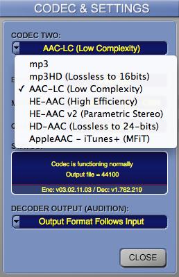 3.3 Online Auditioning and Configuring Codecs The ONLINE encode tab enables Fraunhofer codecs to be auditioned, compared and the encoded audio written to disk, all while the host workstation is