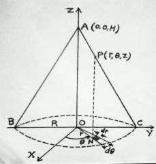 Thus we have three known values as follows Figure 1: A right circular cone of vertical height H & base radius R is being cut by a parallel plane at a distance x from the symmetrical axis AO.