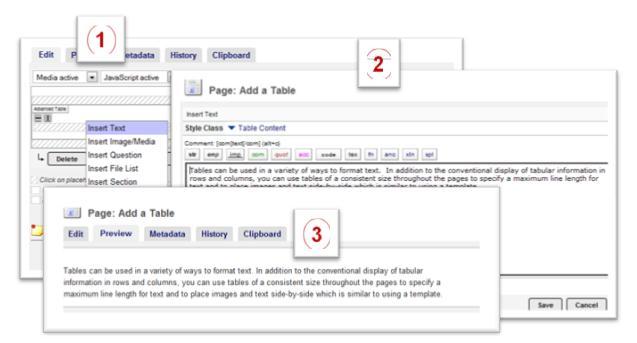 Add Content to a Table To add Content to a Table: Adding contents to a table cell is similar to adding text and graphics and other content items to a page. 1.