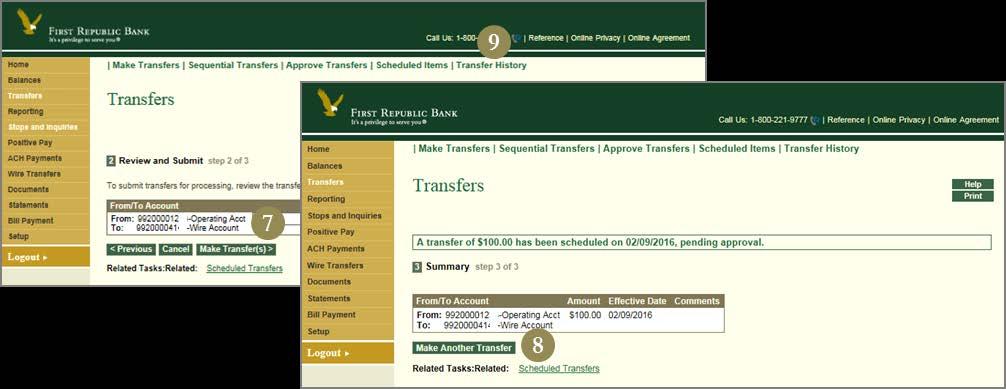 7. To confirm the transfer, click Make Transfer(s) or edit any information as needed. 8.