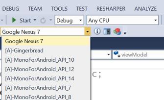 Visual Studio Integration Debug to: Emulators Devices Integrated