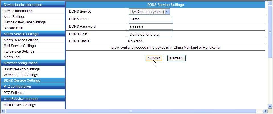 4 DDNS settings ipcam(ddns built-in)no need settings Select service providers: Please select a server of the service provider, such as : dyndns.org 3322.org 365home.