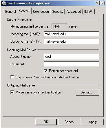 Select the Servers tab and check the box for "My server requires authentication". 12.