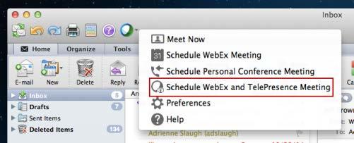 Chapter 3: Schedule Meetings Schedule a CMR Hybrid (WebEx-enabled TelePresence) meeting in Microsoft Outlook Using the integration to Outlook, you can schedule a CMR Hybrid (WebExenabled