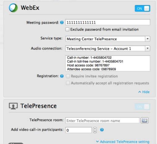 Chapter 3: Schedule Meetings Check Allow people to join using WebEx. This option is always unchecked by default. You need to check it each time you schedule a meeting and want to add WebEx to it.