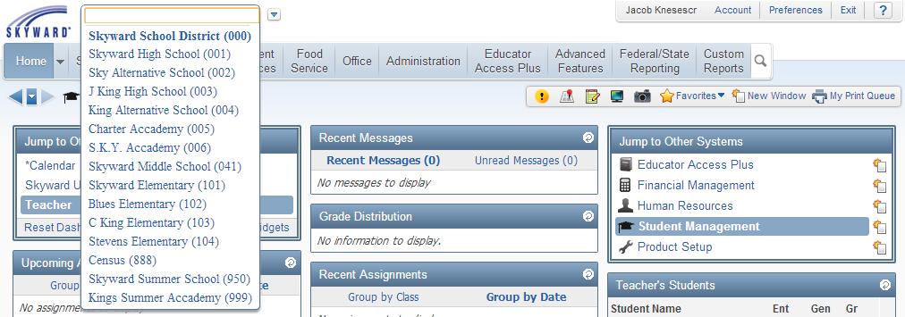 Changing Entities Skyward uses entities to help organize student data. One entity is a group of students that have similar Grading, Attendance, and Scheduling needs.