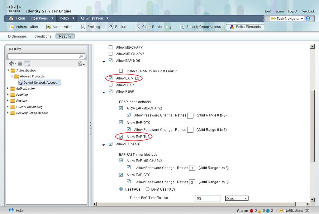 Step 13: In the Identity Store drop-down list, choose the identity source sequence created in Procedure 1, Create ISE policies, use the default options for this