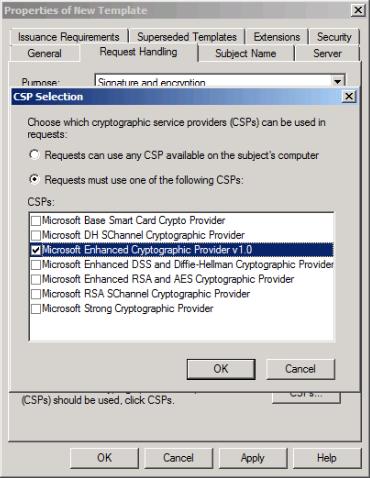 Step 7: Select Requests must use one of the following CSPs and Microsoft Enhanced