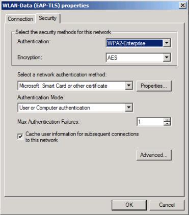 Step 11: In the Select a network authentication method drop-down list, choose Microsoft: Smart Card or other certificate.