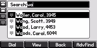 contacts s last name using the dial pad. For example, to search for Carol Woller, enter wo in the search line.