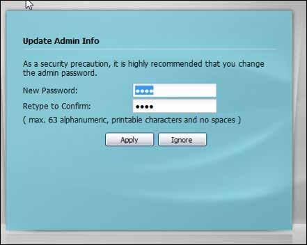 ZyWALL Initial Setup 5 You are prompted to enter a new Admin password.