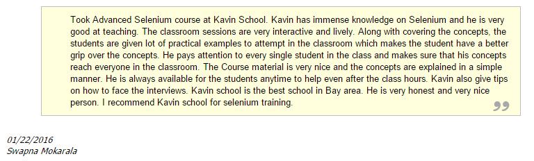Testimonials from KavinSchool s alumni