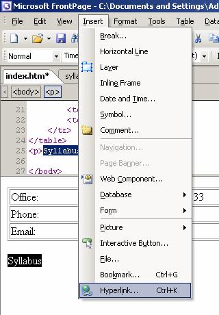 4. Highlight the word Syllabus and click Insert Hyperlink (if